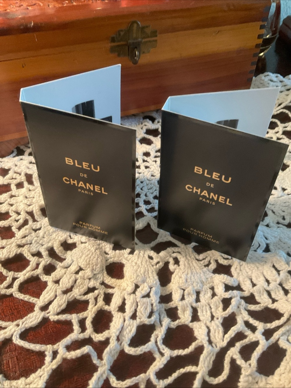 2 CHANEL Bleu de Chanel Sample Cards - Black & Gold Text